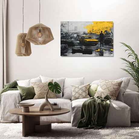 Modern Wall Art Canvas featuring a yellow taxi in a vibrant urban scene for stylish home decor
