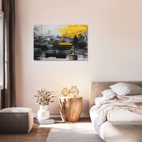 Stylish Wall Art Canvas featuring a yellow taxi in a cityscape, perfect for modern home decor