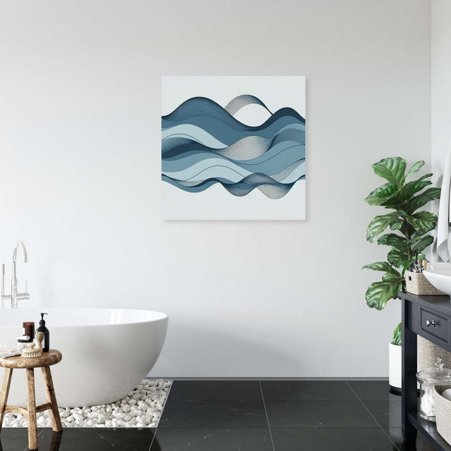 Abstract Wall Art Canvas featuring calming blue waves, ideal for modern home decor