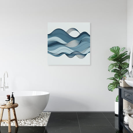 Abstract Wall Art Canvas featuring calming blue waves, ideal for modern home decor