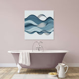 Home Art Haven Wall Art Canvas featuring abstract blue waves above a stylish bathtub