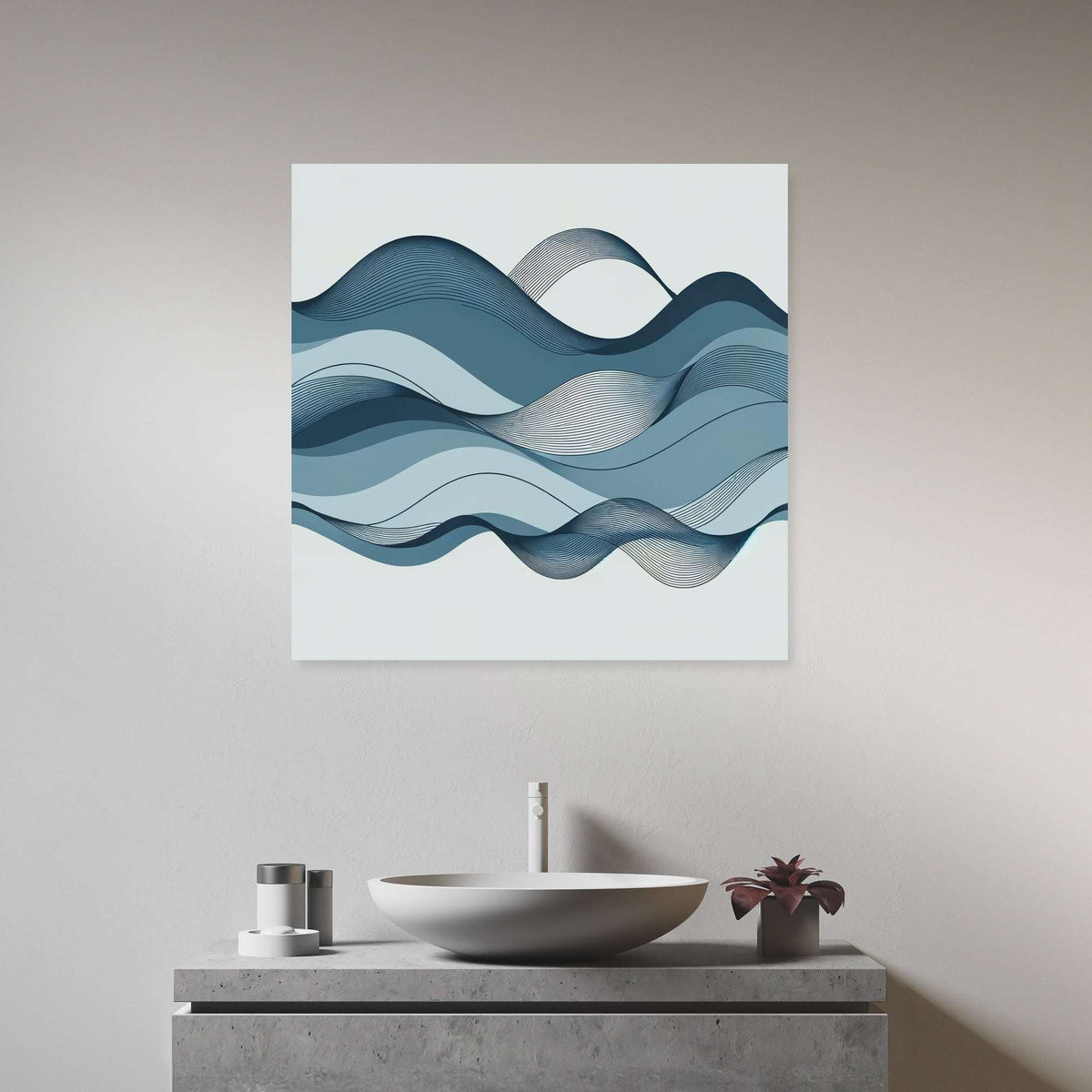 Abstract wave design Wall Art Canvas in shades of blue for modern home decor