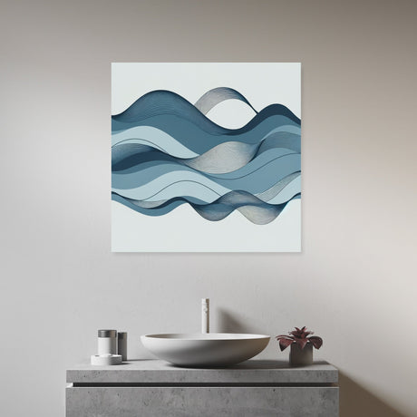 Abstract wave design Wall Art Canvas in shades of blue for modern home decor