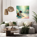 HOME ART HAVEN Wall Art Canvas featuring a dog sitting amidst a serene floral background
