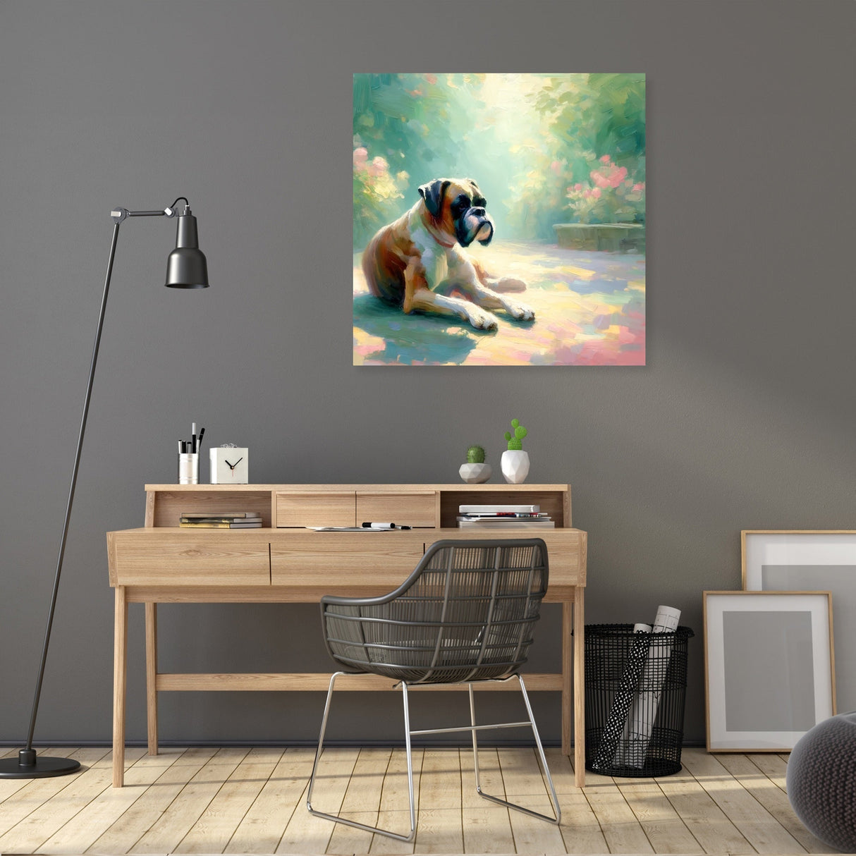 Beautiful Wall Art Canvas featuring a serene dog resting in a sunlit garden setting