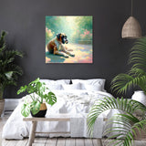 Beautiful wall art canvas featuring a serene dog in a tranquil setting, perfect for home decor