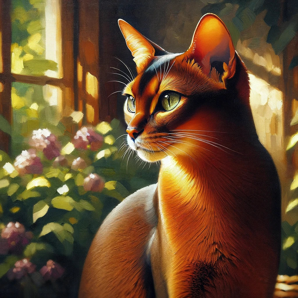 Vibrant wall art canvas featuring a majestic cat in sunlight with a botanical background