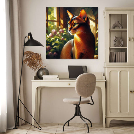 Beautiful Cat Wall Art Canvas Featuring a Ginger Cat beside Flowers in a Bright Room