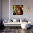 Elegant wall art canvas featuring a cat in a sunlit room with flowers, perfect for home decor