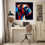 Colourful Boxer Dog Wall Art Canvas adding vibrant decor to a modern workspace
