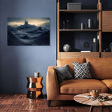 Stylish wall art canvas featuring a dramatic mountain landscape in moody colours for home decor