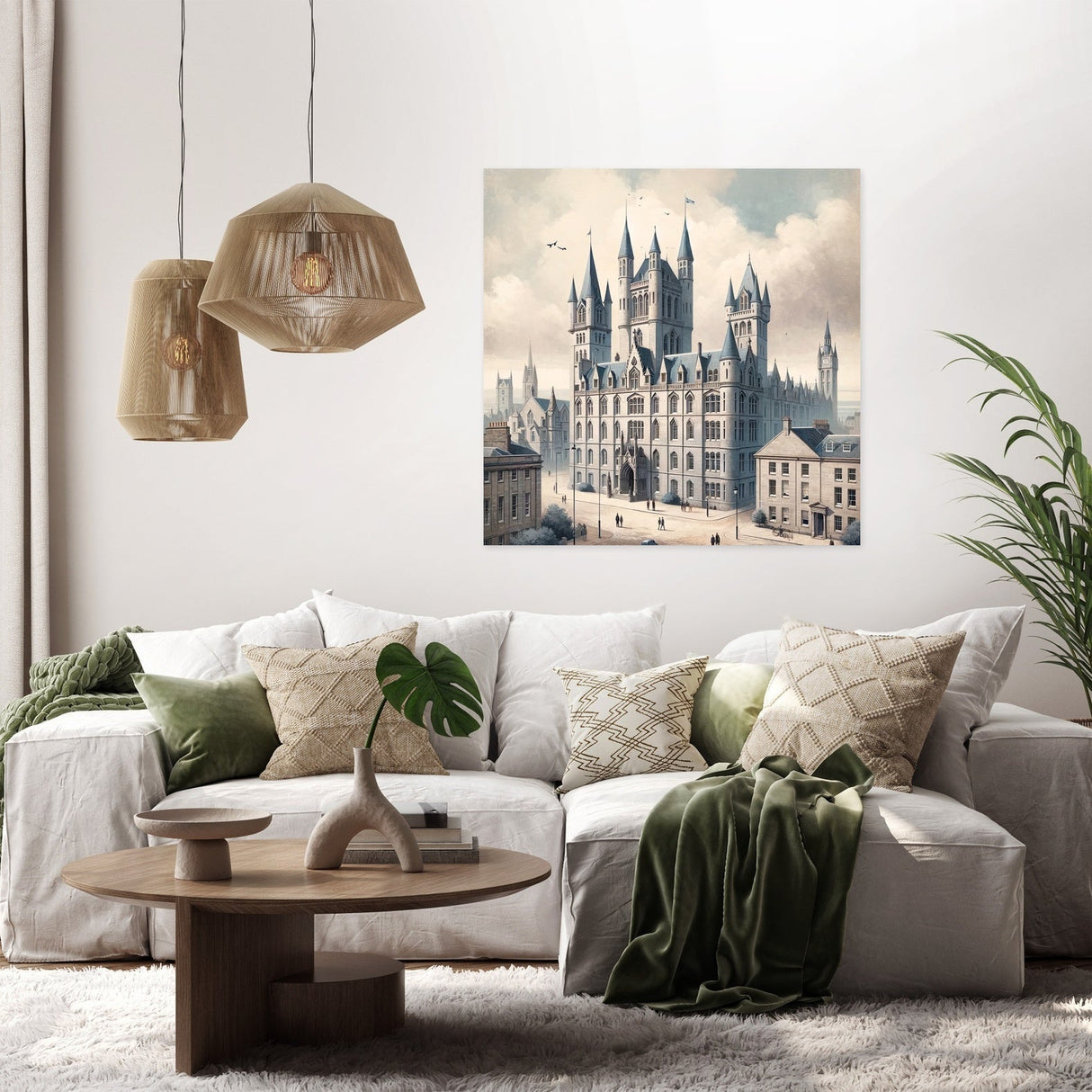 Elegant wall art canvas featuring a historic castle in a serene landscape, perfect for home decor