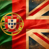 Vintage Wall Art Canvas depicting a blend of Portuguese and British flags with rich colours