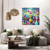 Vibrant Wall Art Canvas depicting a whimsical potion shop with colourful bottles and magical atmosphere