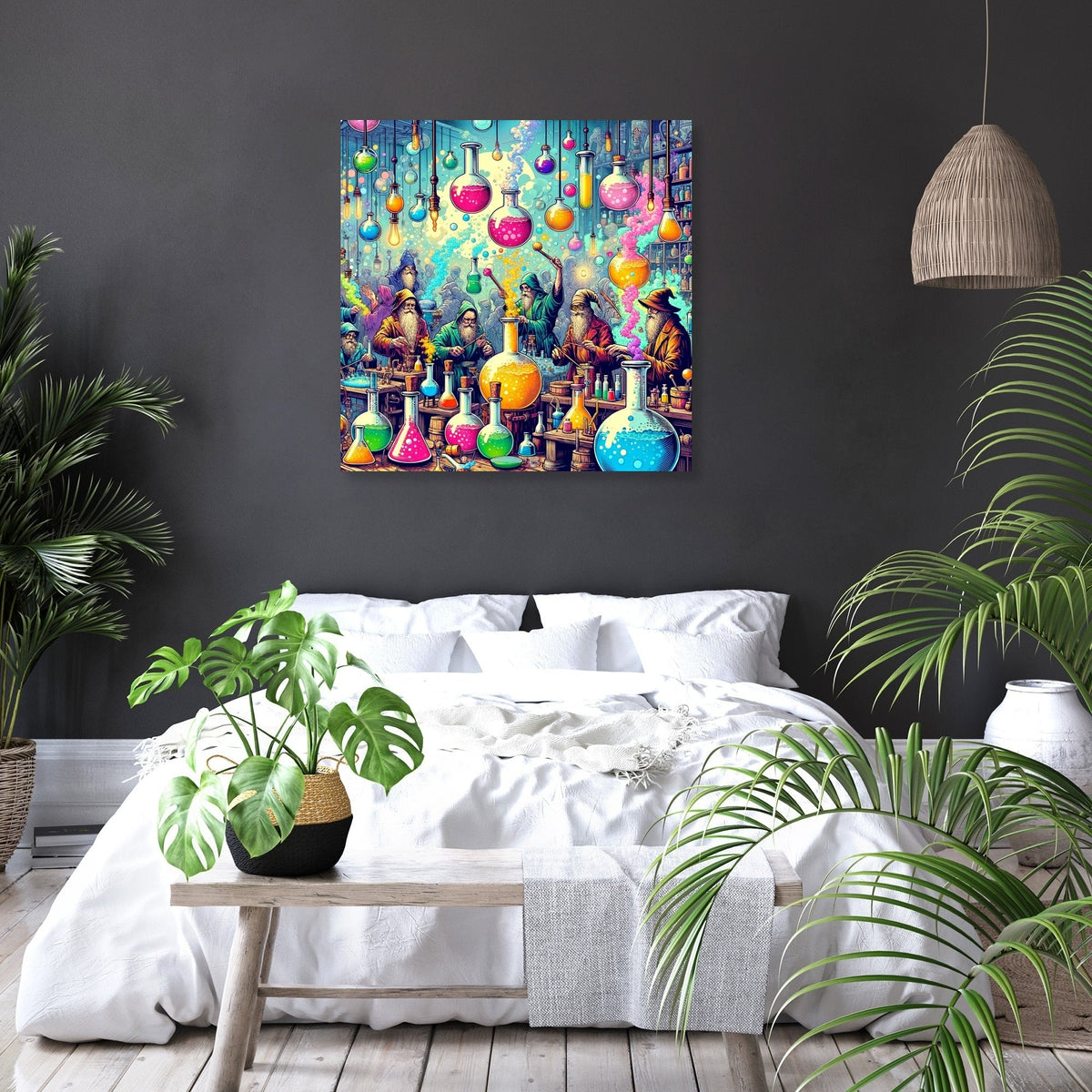 Colourful Wall Art Canvas featuring vibrant decor in a cosy bedroom setting