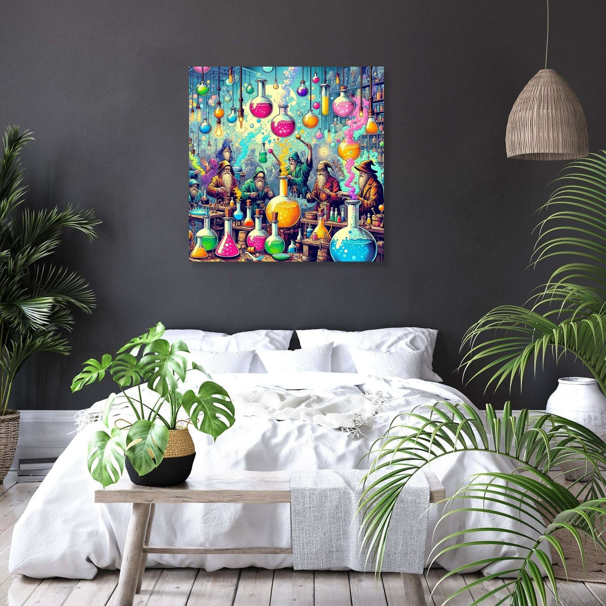Colourful Wall Art Canvas featuring vibrant decor in a cosy bedroom setting