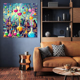 Vibrant Wall Art Canvas featuring witches brewing potions in a whimsical laboratory setting