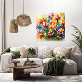 Colourful floral Wall Art Canvas displayed above a modern sofa in a stylish living room