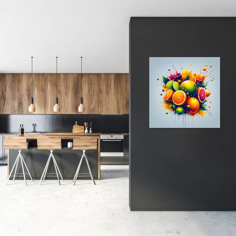 Vibrant Wall Art Canvas featuring colourful fruits in a modern kitchen setting