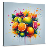 Vibrant Wall Art Canvas featuring a colourful explosion of fruit with oranges, limes, and berries