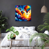 Colourful hot air balloons wall art canvas adding vibrancy to a stylish bedroom decor