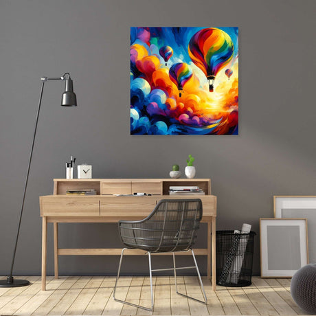 Vibrant Wall Art Canvas featuring colourful hot air balloons against a bright sky