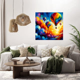 Vibrant Wall Art Canvas featuring colourful hot air balloons against a sunset sky in a stylish living room