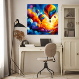 Colourful hot air balloons in a sunset sky, vibrant wall art canvas by HOME ART HAVEN
