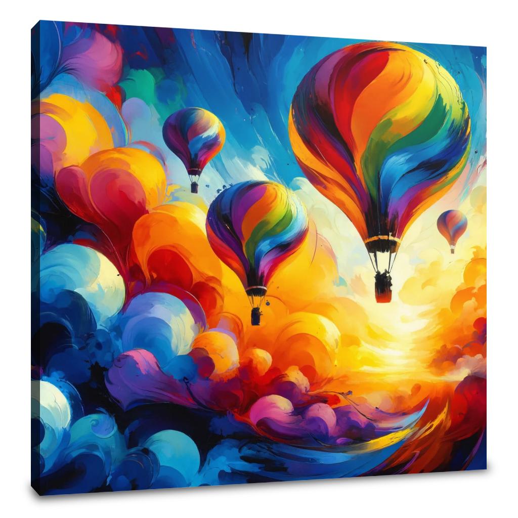 Vibrant Wall Art Canvas featuring colourful hot air balloons in a sunset sky