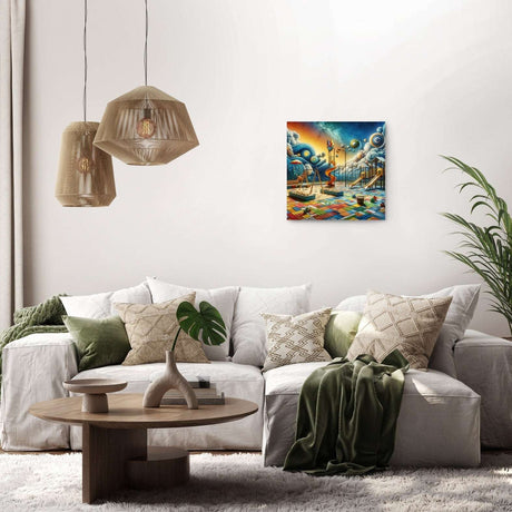 Colourful wall art canvas depicting a vibrant dreamlike scene, ideal for home decoration