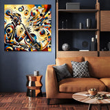 Colourful abstract Wall Art Canvas featuring a musician surrounded by musical notes