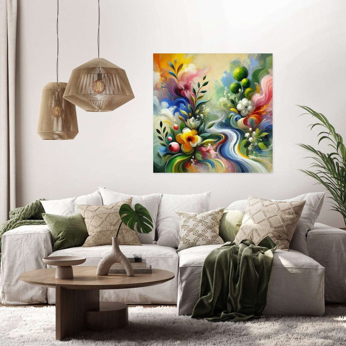 Vibrant wall art canvas featuring abstract floral designs, ideal for modern home decor