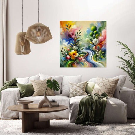 Vibrant wall art canvas featuring abstract floral designs, ideal for modern home decor