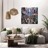 Vibrant Wall Art Canvas featuring an urban scene with diverse characters and street art on display