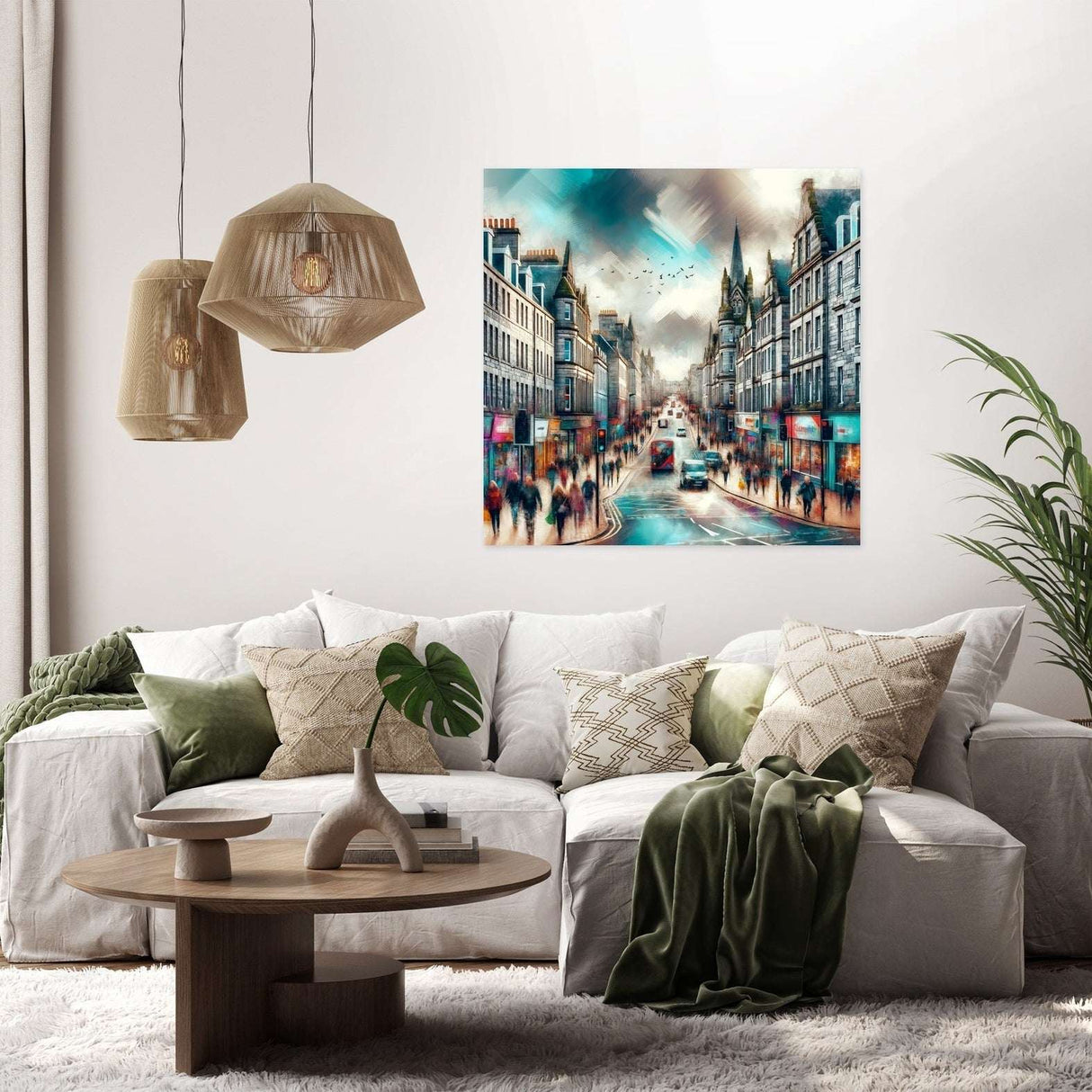 Vibrant Wall Art Canvas featuring a bustling city street scene, perfect for modern home decor