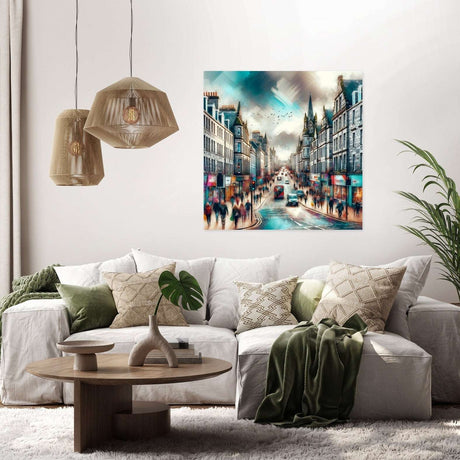 Vibrant Wall Art Canvas featuring a bustling city street scene, perfect for modern home decor