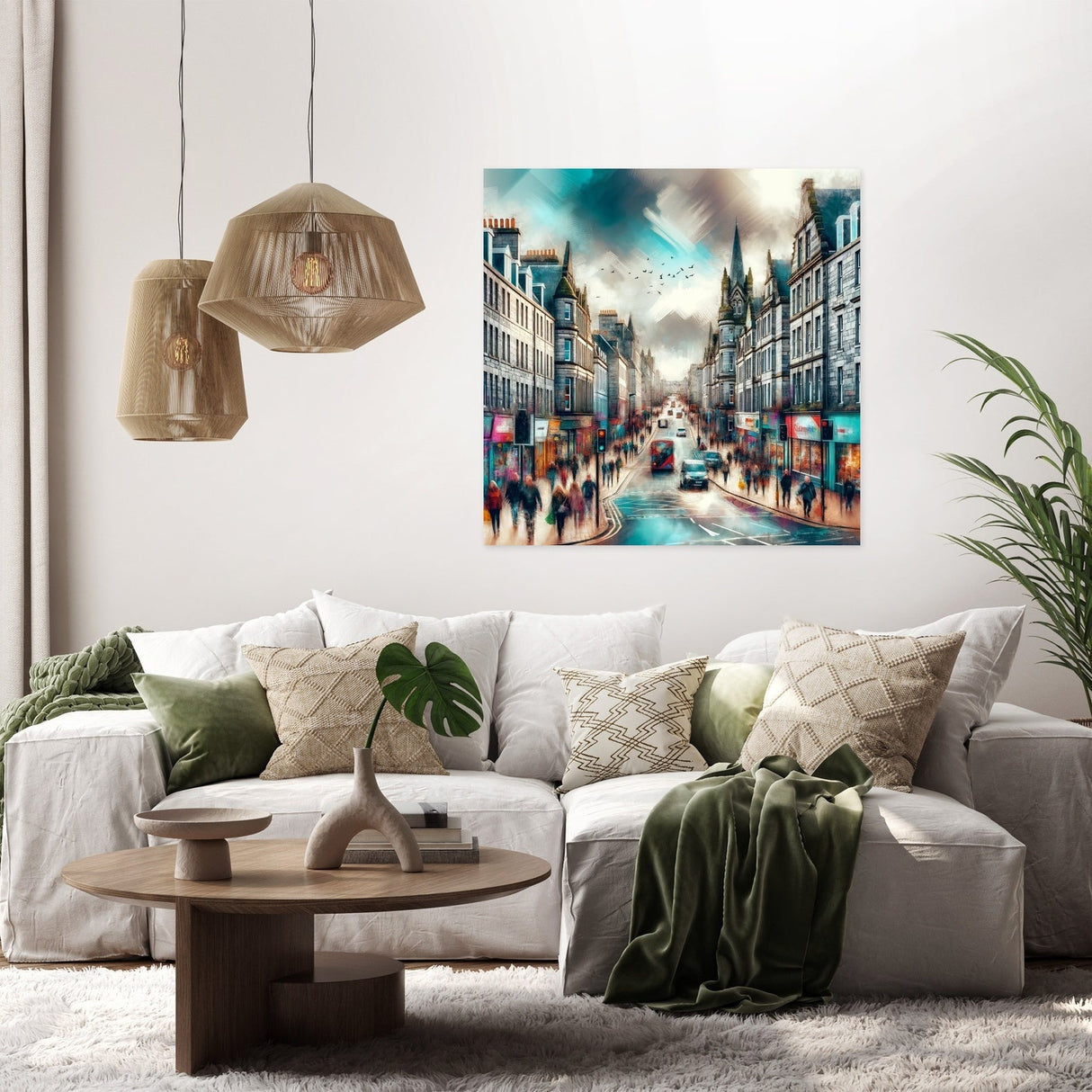 Vibrant Wall Art Canvas featuring a bustling city street scene, perfect for modern home decor