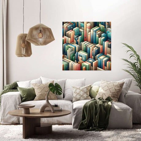 Geometric Wall Art Canvas featuring colourful book patterns, perfect for stylish home decor