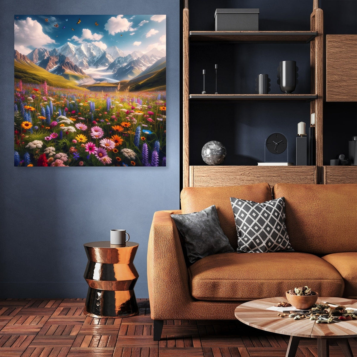 Vibrant Wall Art Canvas of a Mountain Landscape with Colourful Flowers, Ideal for Home Decor