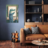 Whimsical Wall Art Canvas featuring a crocodile in a blue robe standing in front of a mirror
