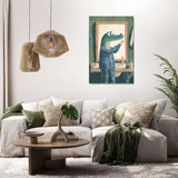 Unique Wall Art Canvas featuring a crocodile in a bathroom mirror scene for stylish home decor