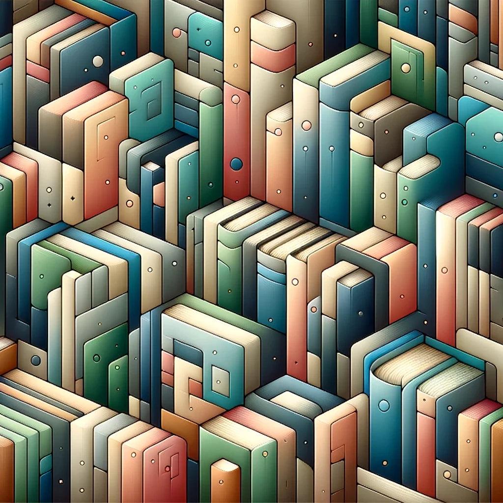 Abstract Wall Art Canvas featuring vibrant geometric patterns of stacked books in various colours