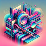 Colourful abstract wall art canvas featuring geometric shapes and vibrant patterns