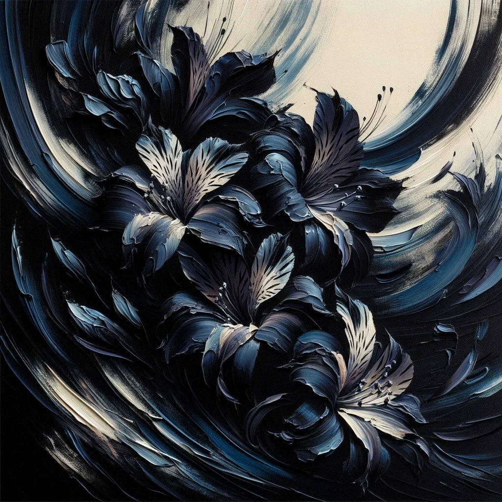Elegant Wall Art Canvas featuring dark floral design with textured brush strokes