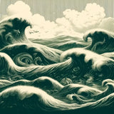 Home Art Haven Wall Art Canvas featuring dramatic waves and ocean creatures in a vintage style