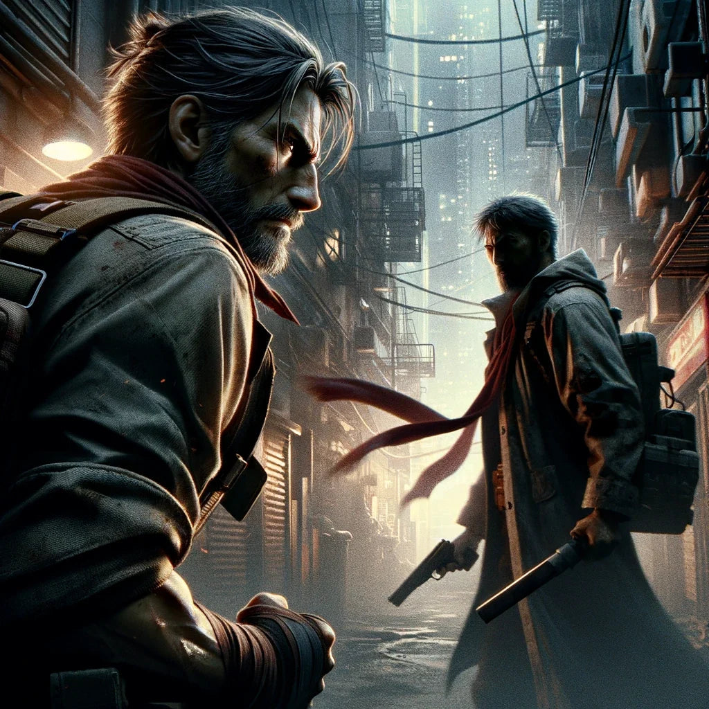 Stylish Wall Art Canvas featuring two characters in a moody alleyway scene with dramatic lighting
