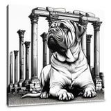 Stylish wall art canvas featuring a bulldog in front of classical columns, perfect for pet lovers
