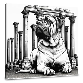 Stylish wall art canvas featuring a bulldog in front of classical columns, perfect for pet lovers