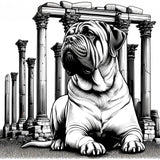Home Art Haven Wall Art Canvas featuring a detailed illustration of a dog in front of ancient columns