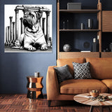 Stylish wall art canvas featuring a regal dog in front of ancient columns, perfect for modern decor